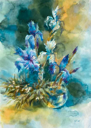 Голубой Irises Glass